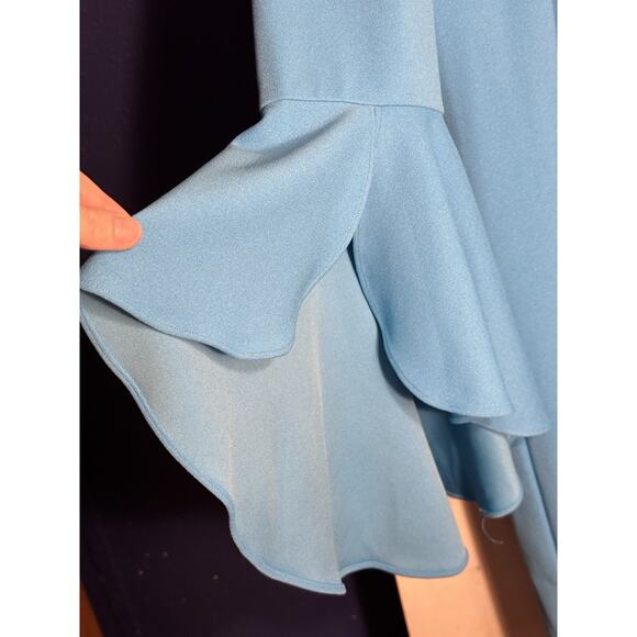 Trina Turk Babette Blue Short Dress Bell Ruffled Sleeves SZ 14 - Picture 6 of 9